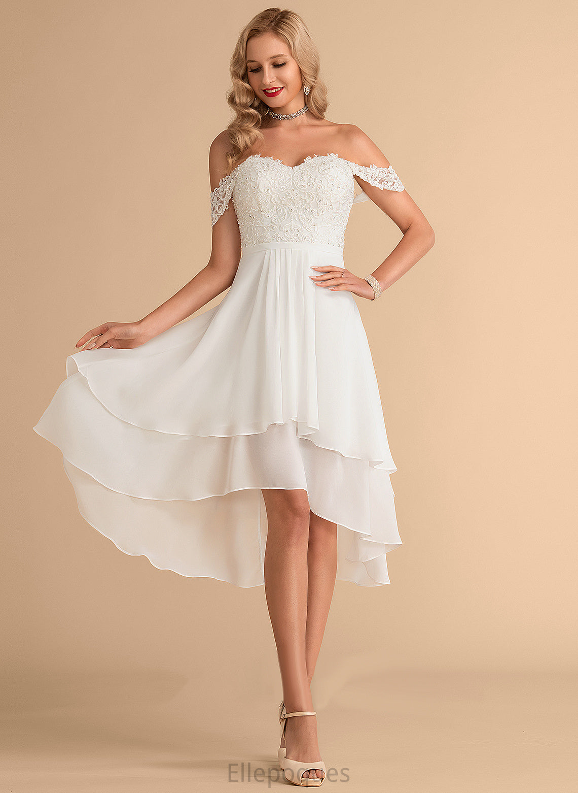 Wedding Dresses Beading Chiffon Wedding Dress Off-the-Shoulder With Sequins Asymmetrical A-Line Lace Moira