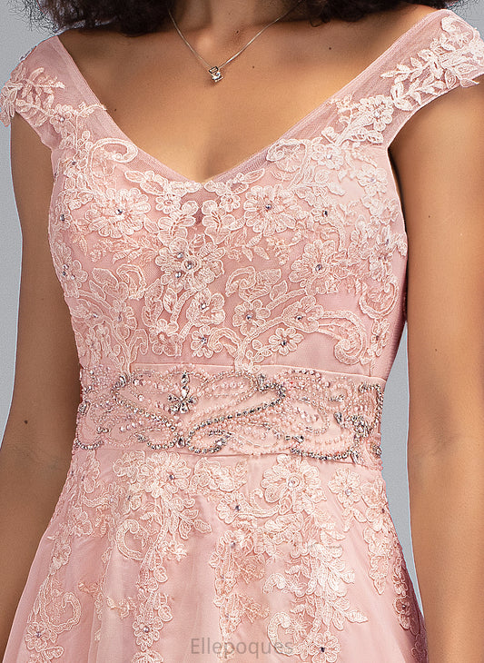 Homecoming Dresses V-neck Chiffon A-Line Beading Dress With Margaret Homecoming Knee-Length Lace