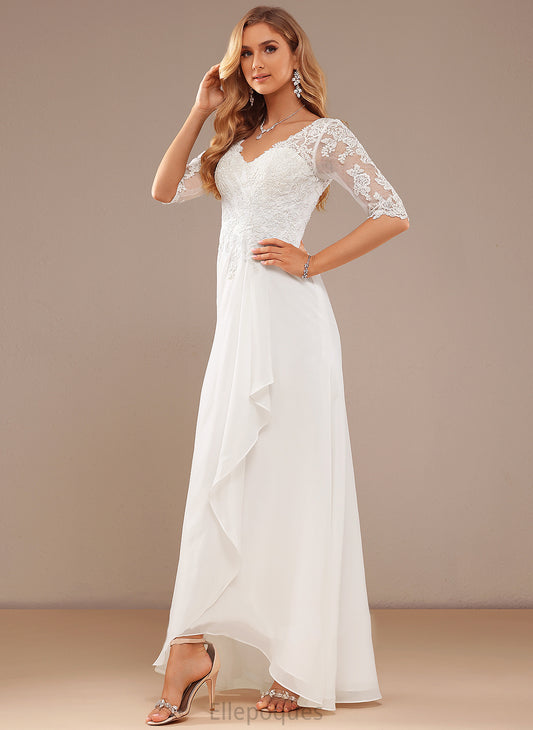 Asymmetrical Wedding Lace Wedding Dresses V-neck Ruffle Cailyn Dress With Chiffon A-Line