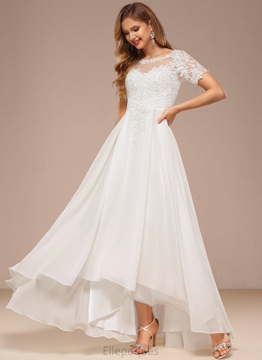 Gladys Wedding Dresses Chiffon Neck Wedding Lace Dress A-Line Boat Asymmetrical