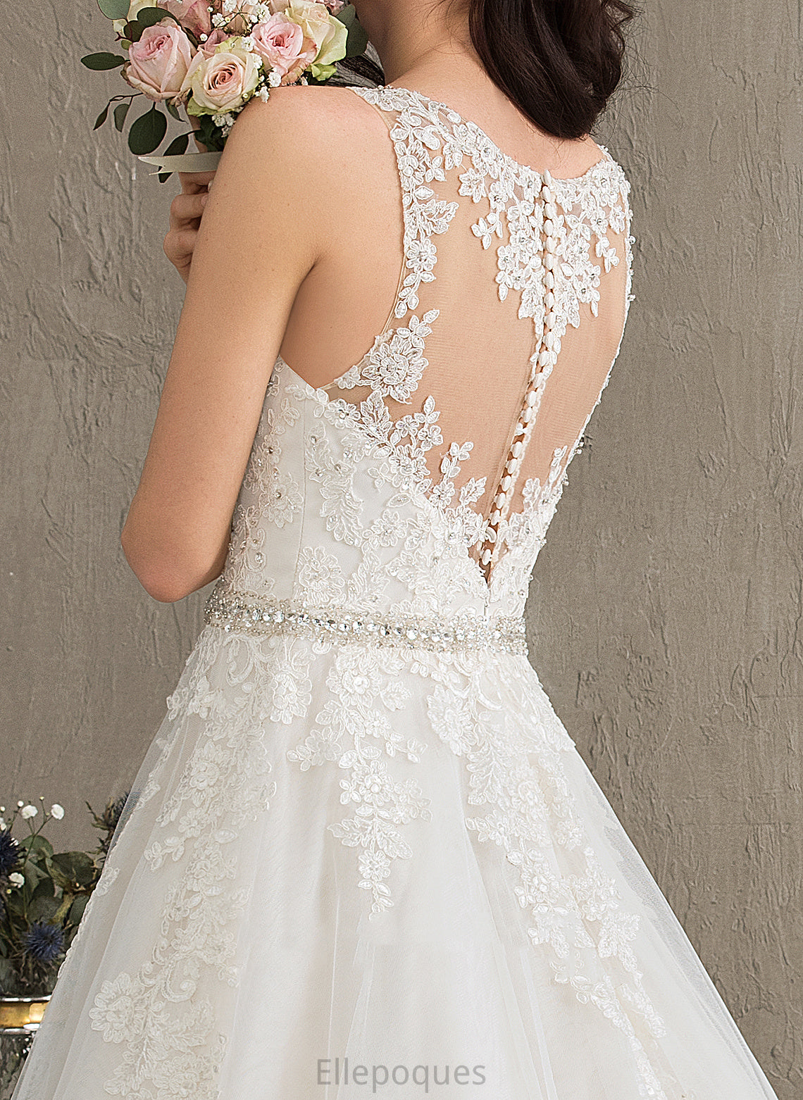 Ball-Gown/Princess Lace Wedding Dresses With Court Wedding Train Beading V-neck Dress Marlene Sequins Tulle