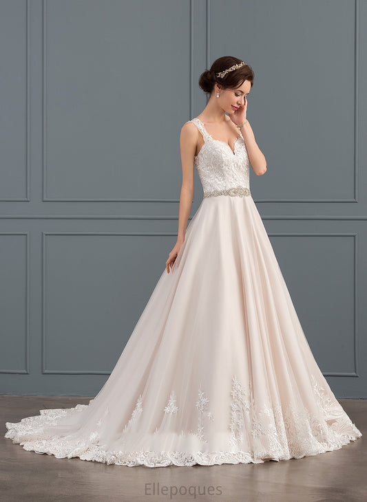 Wedding Amirah Wedding Dresses Ball-Gown/Princess Court Tulle Lace Beading Dress With Train Sweetheart