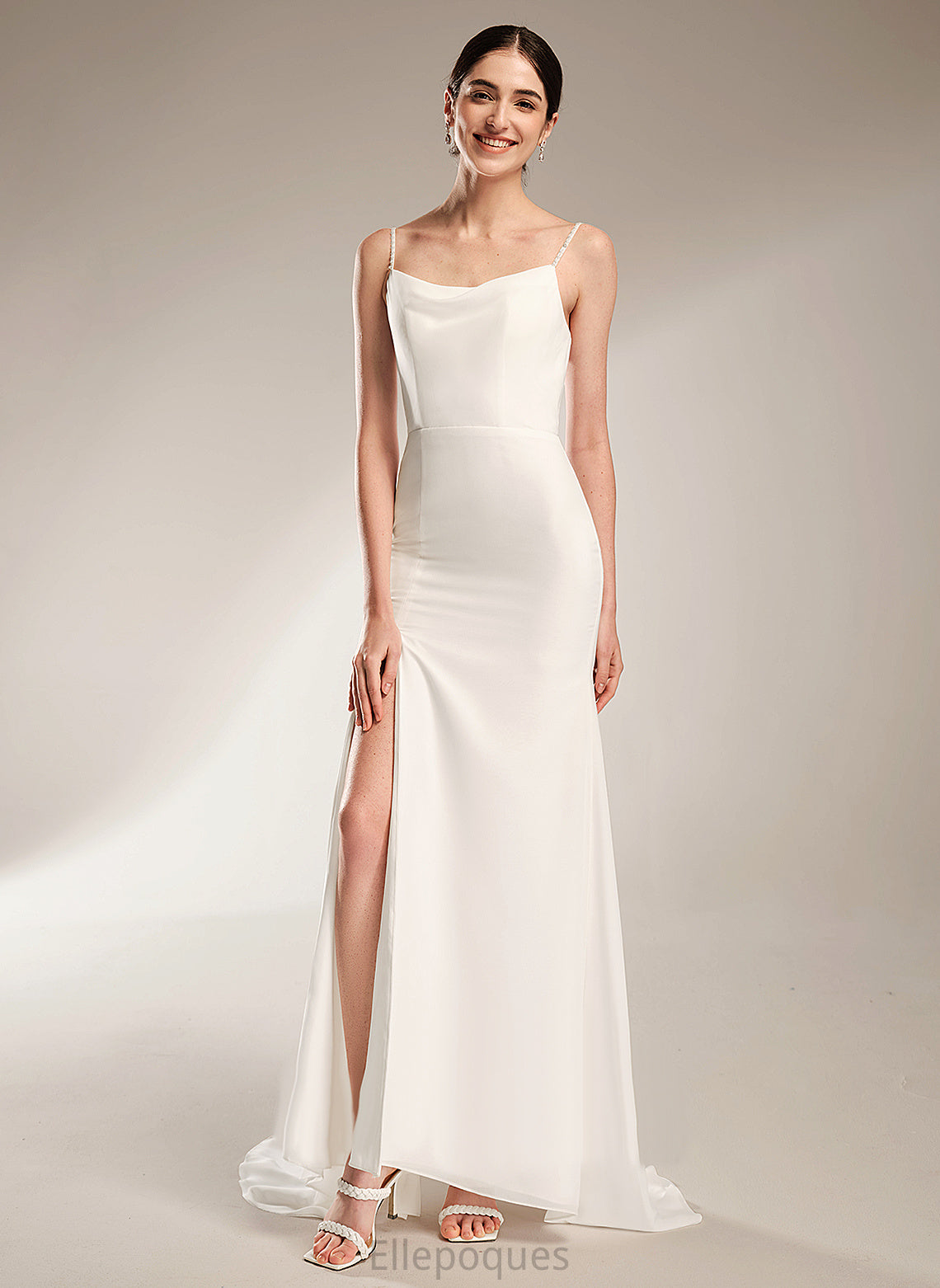 Cowl Thelma Court Neck Wedding Dress Wedding Dresses A-Line Beading Chiffon Train With