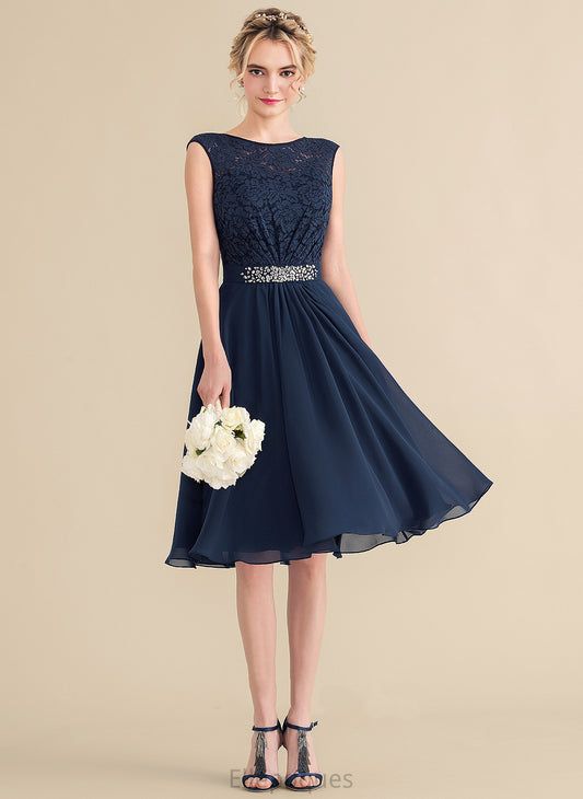 Beading Dress A-Line Homecoming Dresses Knee-Length Bow(s) Neck Scoop Lace Lace With Laney Chiffon Homecoming