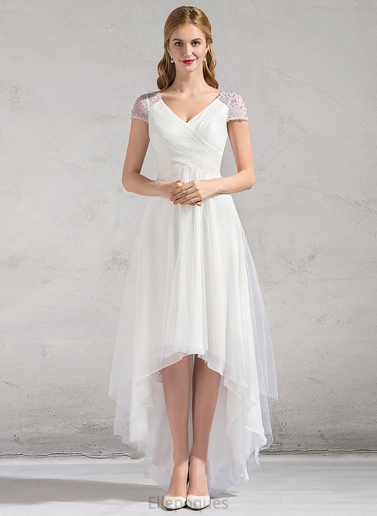 Samara Tulle Dress A-Line Wedding Dresses Ruffle Beading Sequins Wedding With V-neck Asymmetrical