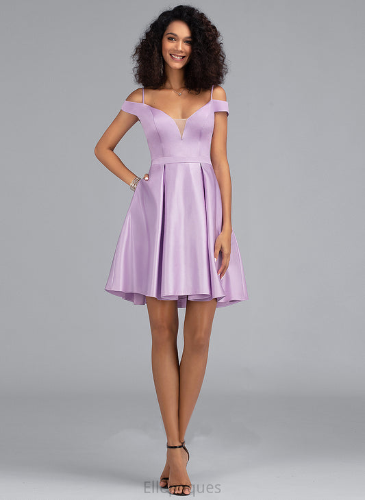 Bow(s) Satin Homecoming Off-the-Shoulder Homecoming Dresses Short/Mini Dress Pockets Eliana A-Line With