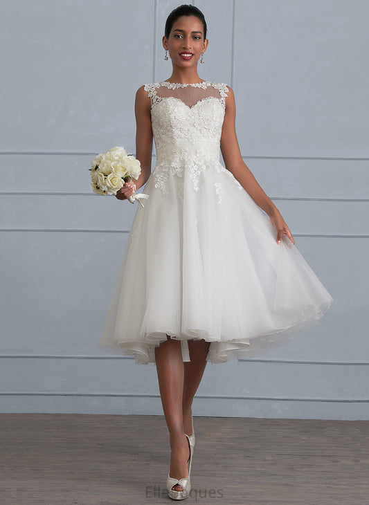 Krystal Tulle Wedding Dresses Illusion A-Line With Ruffle Asymmetrical Wedding Dress