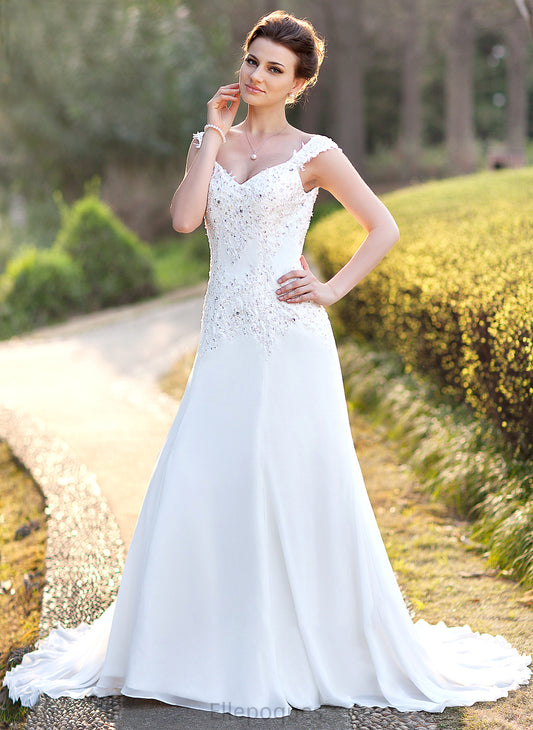 Dress Lace Lexi Court Beading A-Line Train With V-neck Sequins Chiffon Wedding Wedding Dresses