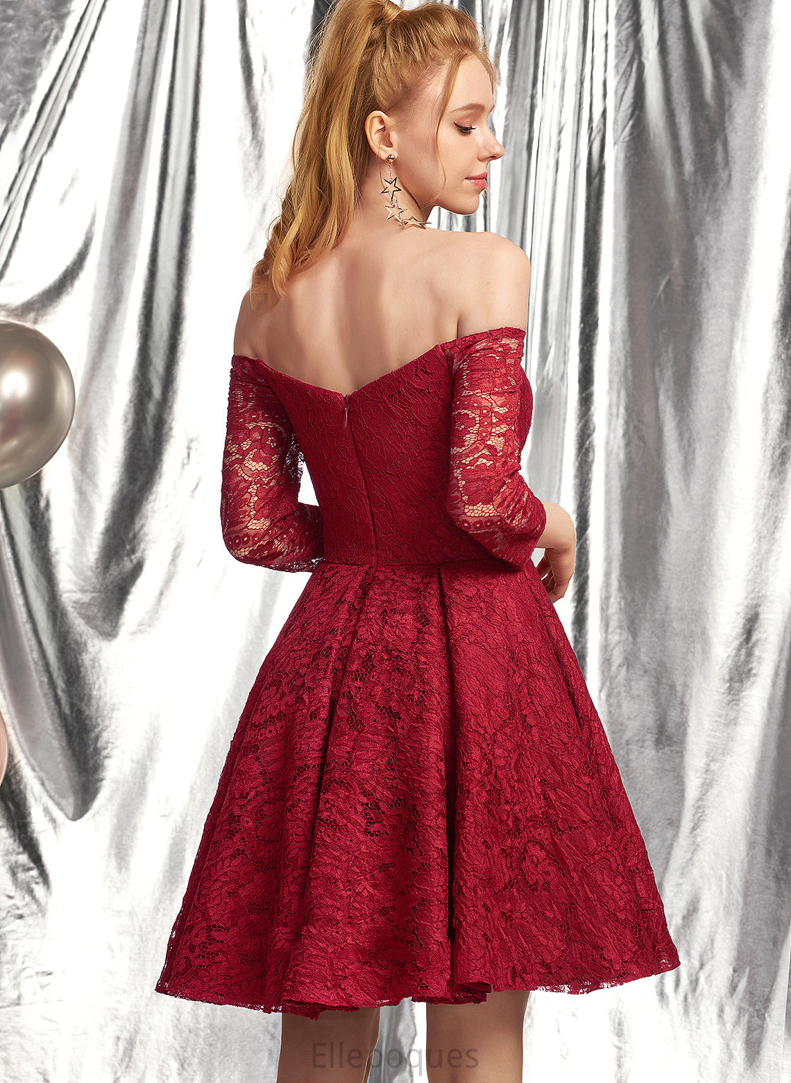 Dress Lace With Homecoming A-Line Homecoming Dresses Riya Short/Mini Off-the-Shoulder Ruffle