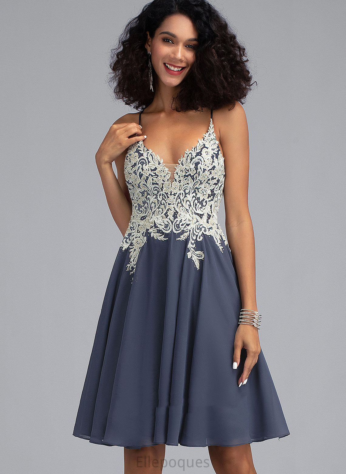 Homecoming Dresses Sequins Beading V-neck Short/Mini Chiffon Kyra Dress Homecoming Lace With A-Line