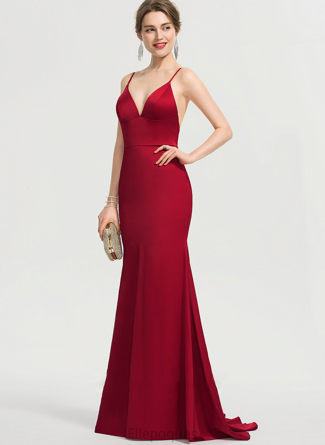 Satin Train V-neck Sweep Trumpet/Mermaid Prom Dresses Yamilet