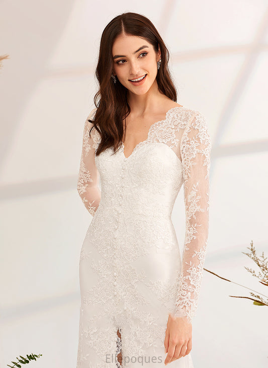 Beading Dress V-neck With A-Line Train Lizeth Front Wedding Dresses Sweep Sequins Wedding Split