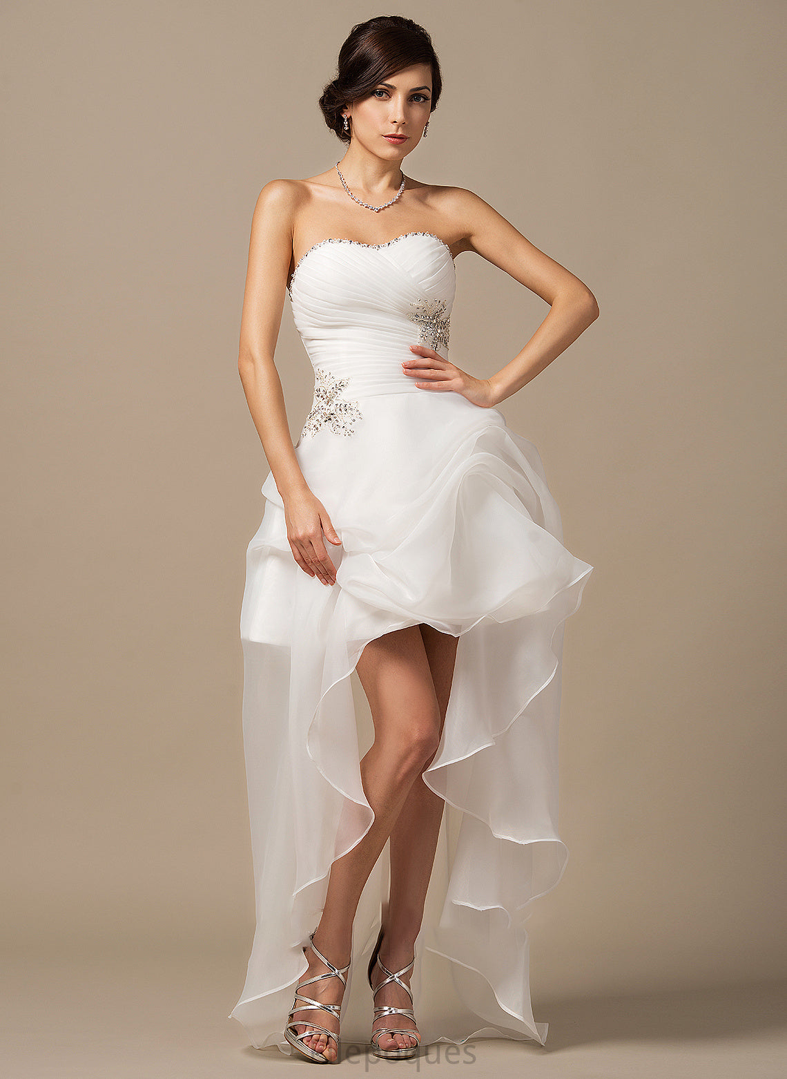 Wedding Dresses Organza Dress Malia A-Line Wedding With Asymmetrical Sequins Ruffle Beading Sweetheart