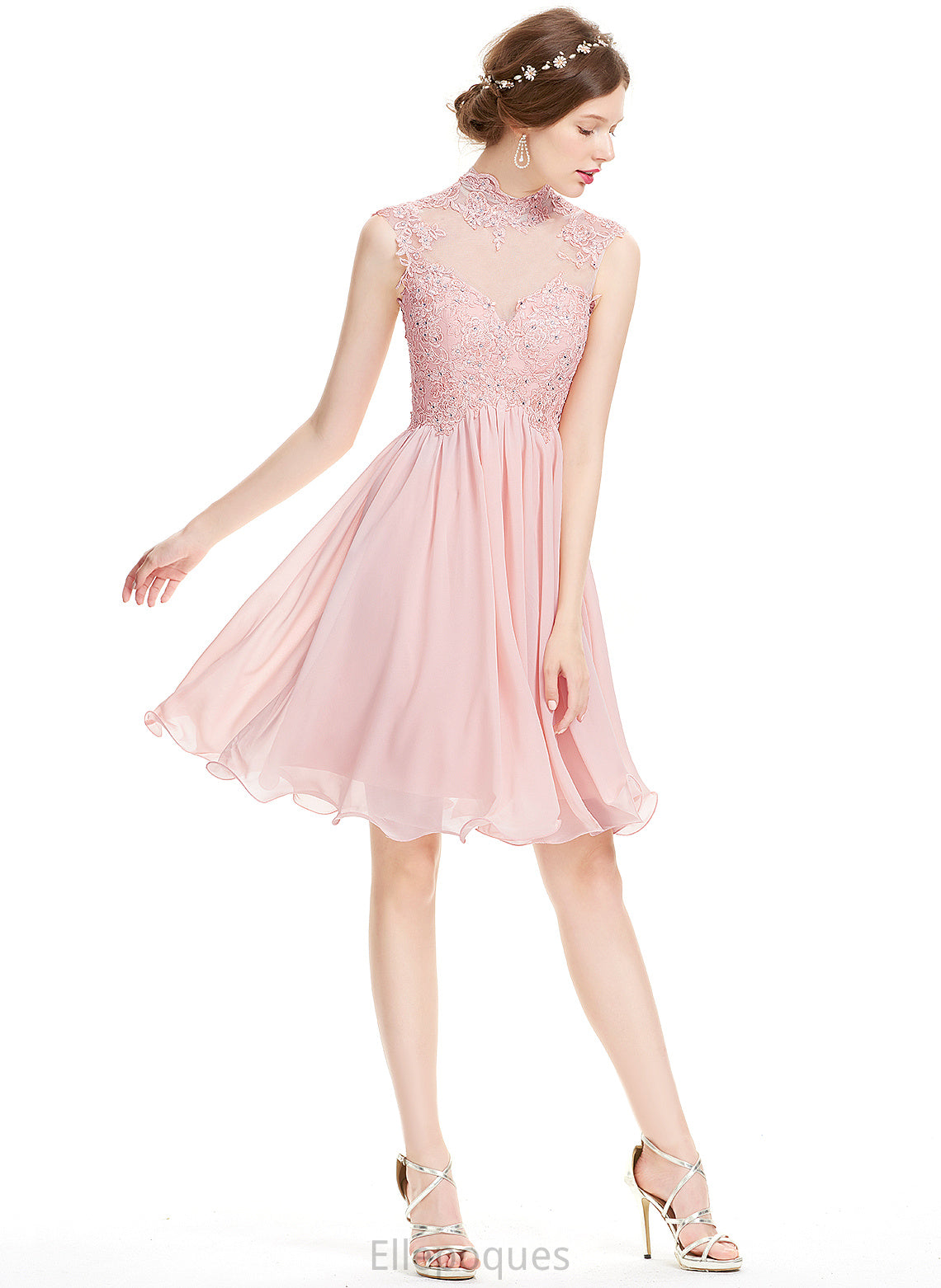 Beading Chiffon Liliana Homecoming Dresses Lace Dress With A-Line High Neck Knee-Length Homecoming