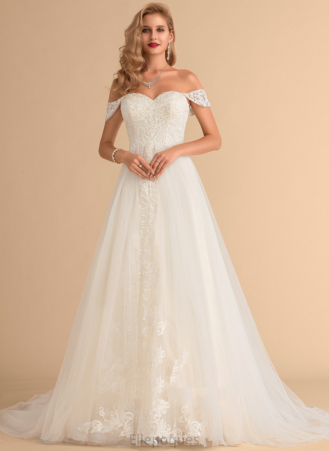 Lace Wedding Dresses Rowan Dress With Train Off-the-Shoulder Ball-Gown/Princess Sequins Court Wedding Tulle