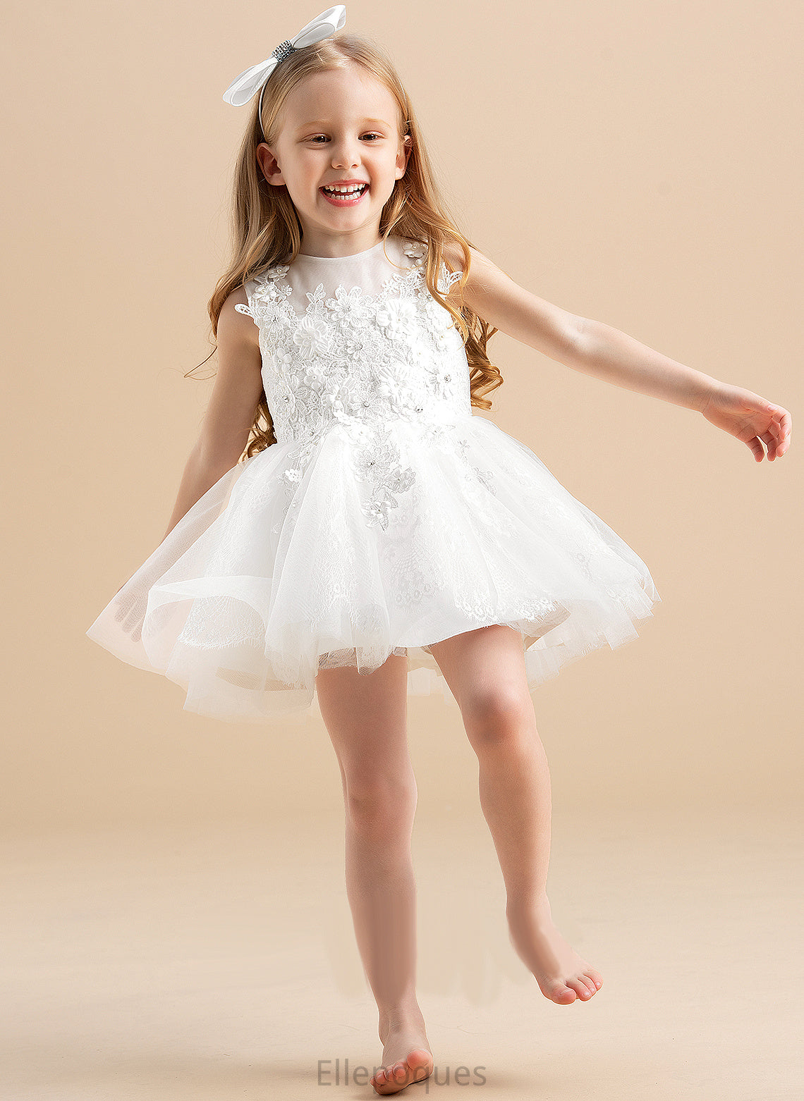 Carly Sleeveless Tulle Flower Girl Dresses With Dress Flower Scoop - Girl Neck Beading/Appliques Ball-Gown/Princess Knee-length