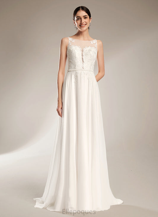 With Lace Train Camille Chiffon Dress Wedding Dresses A-Line Wedding Sequins Sweep Illusion