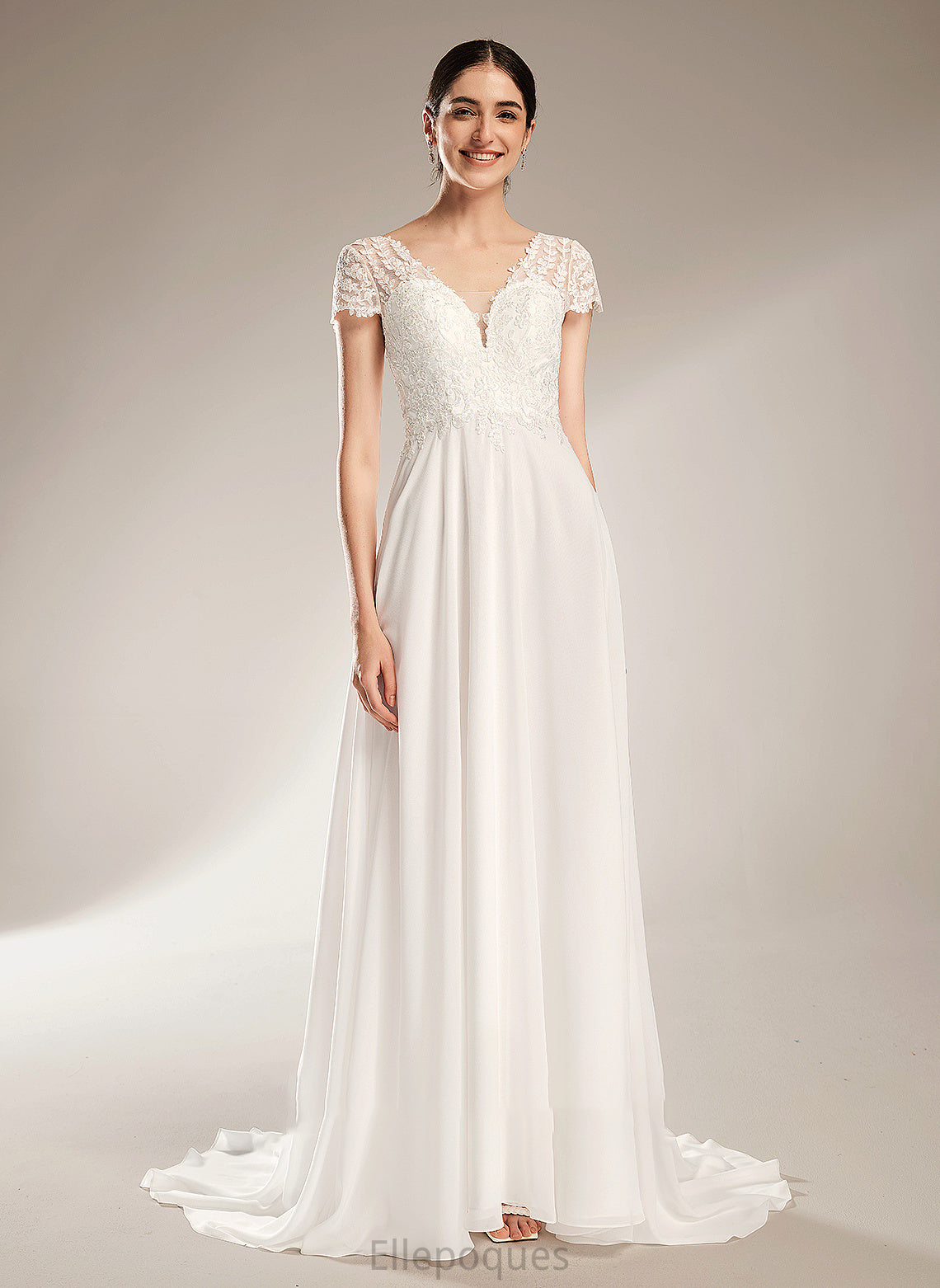 Wedding With Train V-neck Wedding Dresses Bow(s) Dress Court A-Line Thalia