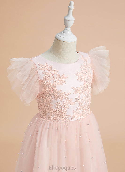 - Flower Girl Dresses Scoop Sleeveless Girl Satin/Tulle Neck A-Line Flower Dress Lace With Beatrice Knee-length