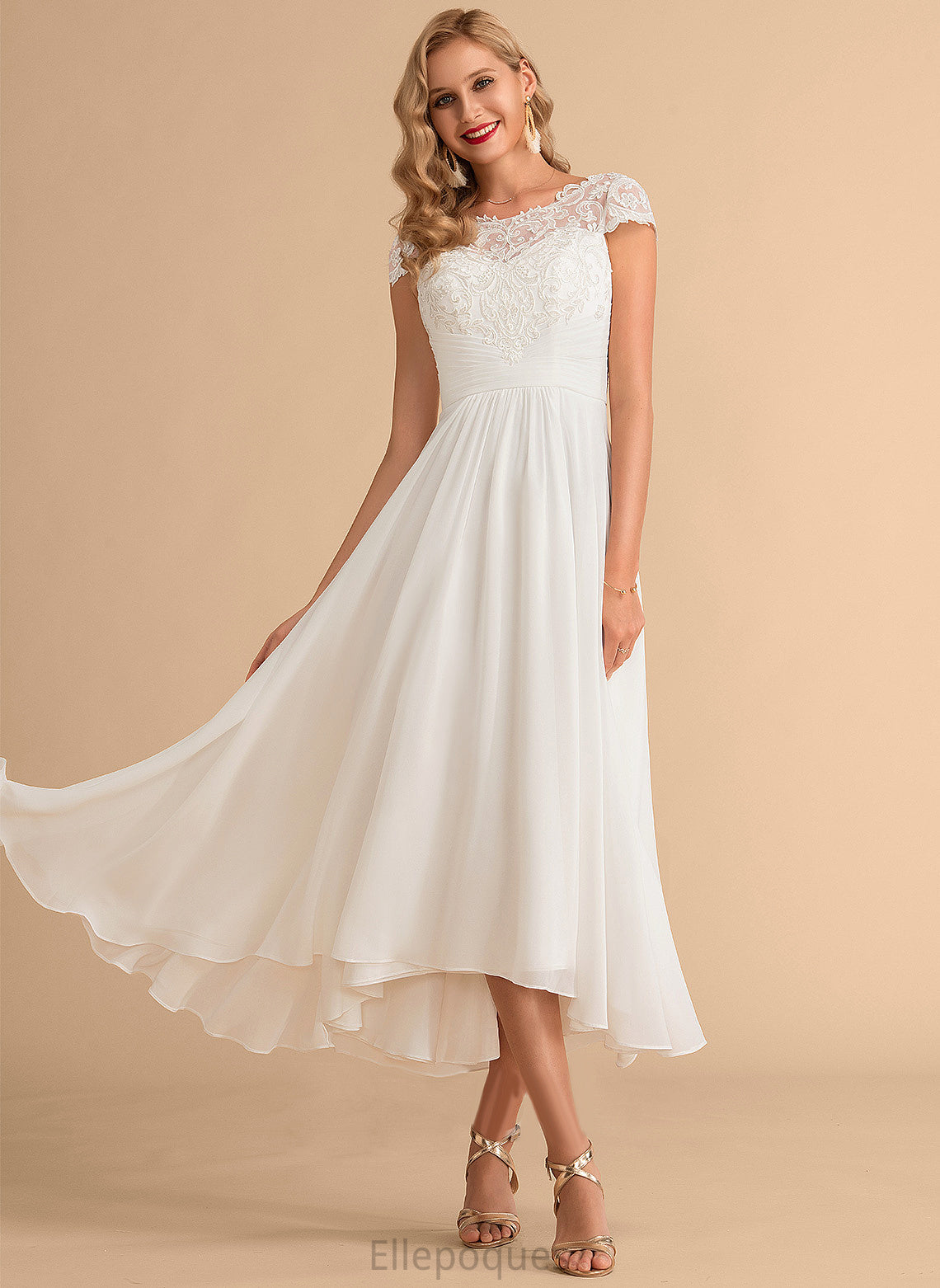 Chiffon Lace Scoop Asymmetrical Neck Wedding Dress A-Line Alani Wedding Dresses