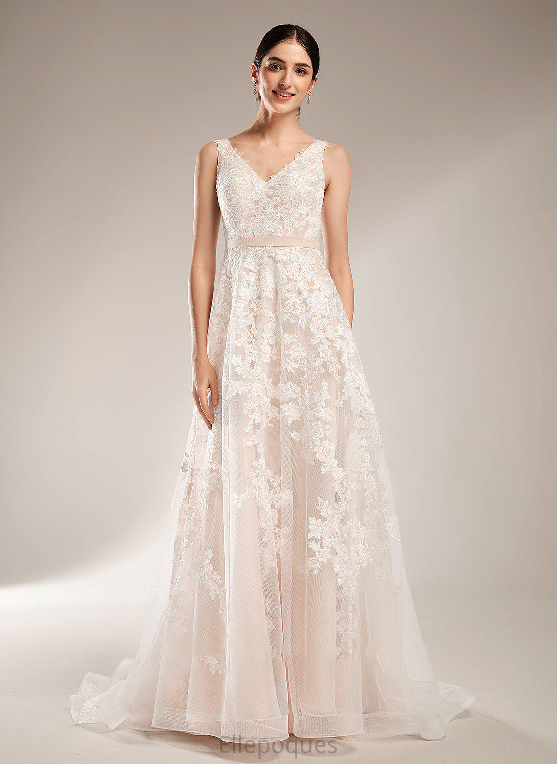 A-Line Dress Train V-neck Court Wedding Dresses Shaylee Wedding