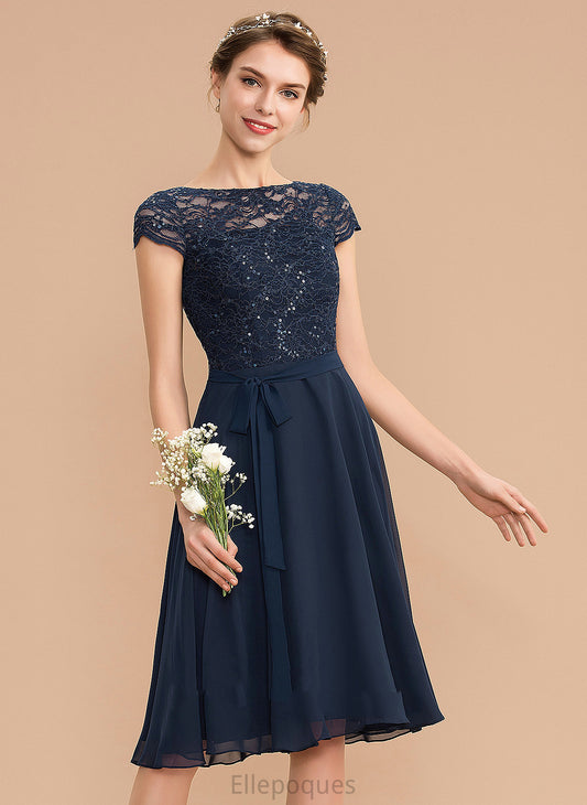 Scoop Henrietta Chiffon Homecoming With Homecoming Dresses Lace A-Line Knee-Length Dress Neck Bow(s)