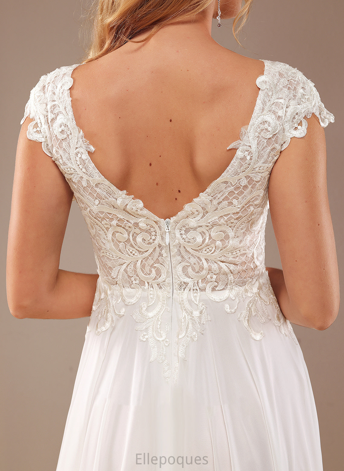 Lace Dress Lace Sweep Chiffon Train With Wedding V-neck A-Line Abigayle Wedding Dresses