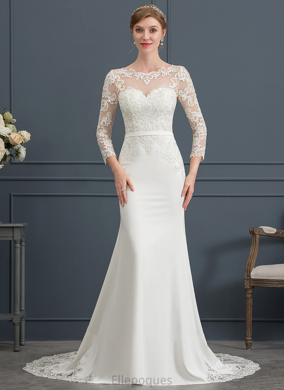 Crepe Illusion Lace Trumpet/Mermaid Monique Dress Stretch Wedding Dresses Train Wedding With Chapel