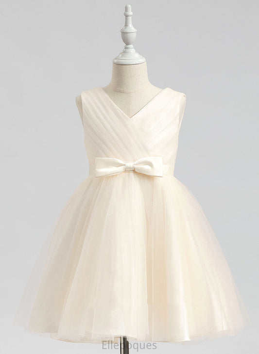 Tulle Flower Girl Dresses - Sleeveless Dress V-neck Bow(s) A-Line Girl With Mattie Flower Knee-length