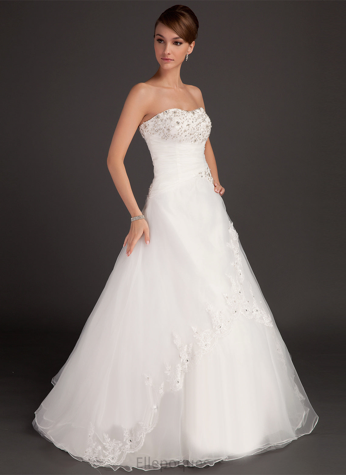 Ball-Gown/Princess Lace Organza Floor-Length Wedding Beading Sweetheart Sheila Wedding Dresses Dress With Ruffle