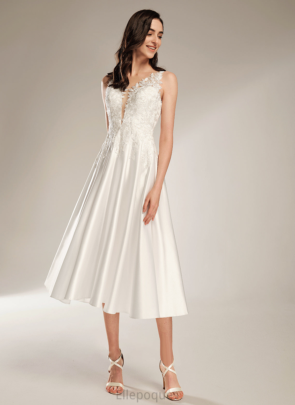 Tea-Length Wedding V-neck With A-Line Pockets Wedding Dresses Dress Janae