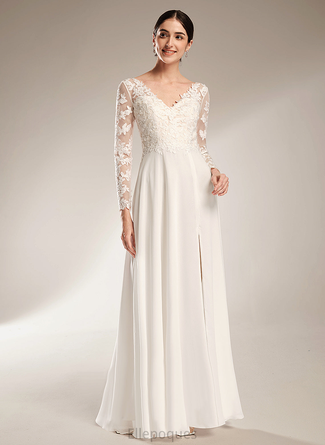 Lace A-Line Dress Katrina Floor-Length V-neck Wedding Chiffon Wedding Dresses