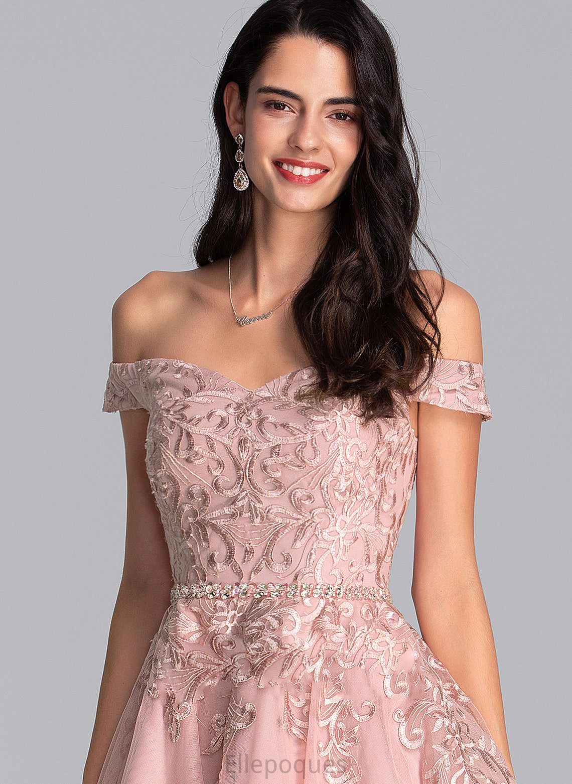 Homecoming Dresses A-Line Dress Homecoming Lace Tulle With Short/Mini Beading Yadira Off-the-Shoulder