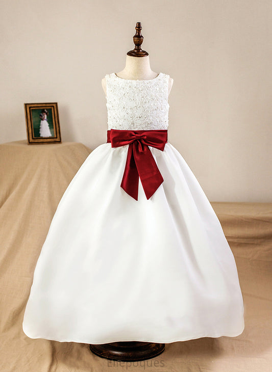 Flower Neck Floor-length Ball Harley With - Satin Sleeveless Scoop (Petticoat Sash/Appliques/Bow(s) Girl Flower Girl Dresses NOT Dress included) Gown