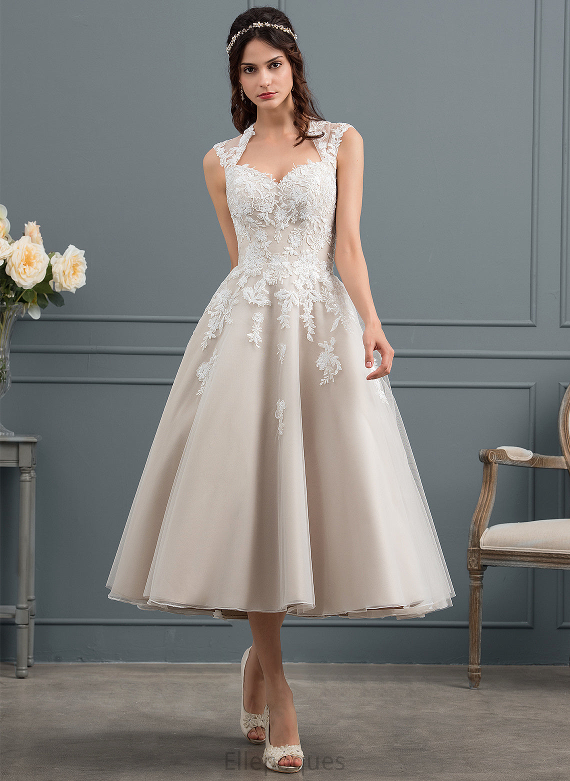 Sweetheart Sequins Ball-Gown/Princess Juliet Tulle With Dress Wedding Tea-Length Wedding Dresses