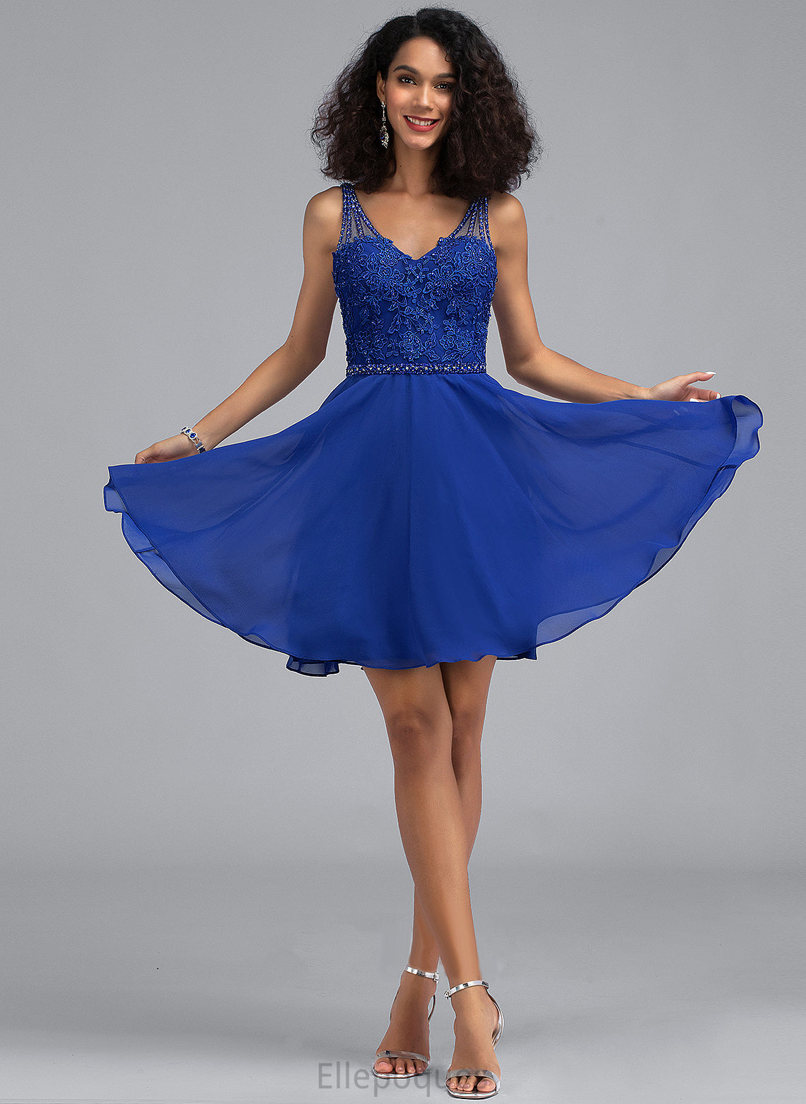 Chiffon Lace With Beading Short/Mini Dress Homecoming Dresses Homecoming A-Line V-neck Vivien