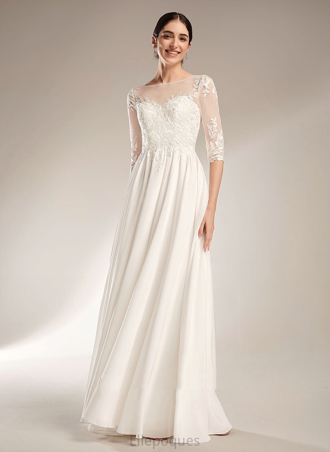 Sequins With Illusion Chiffon Dress Sandra A-Line Wedding Train Sweep Wedding Dresses