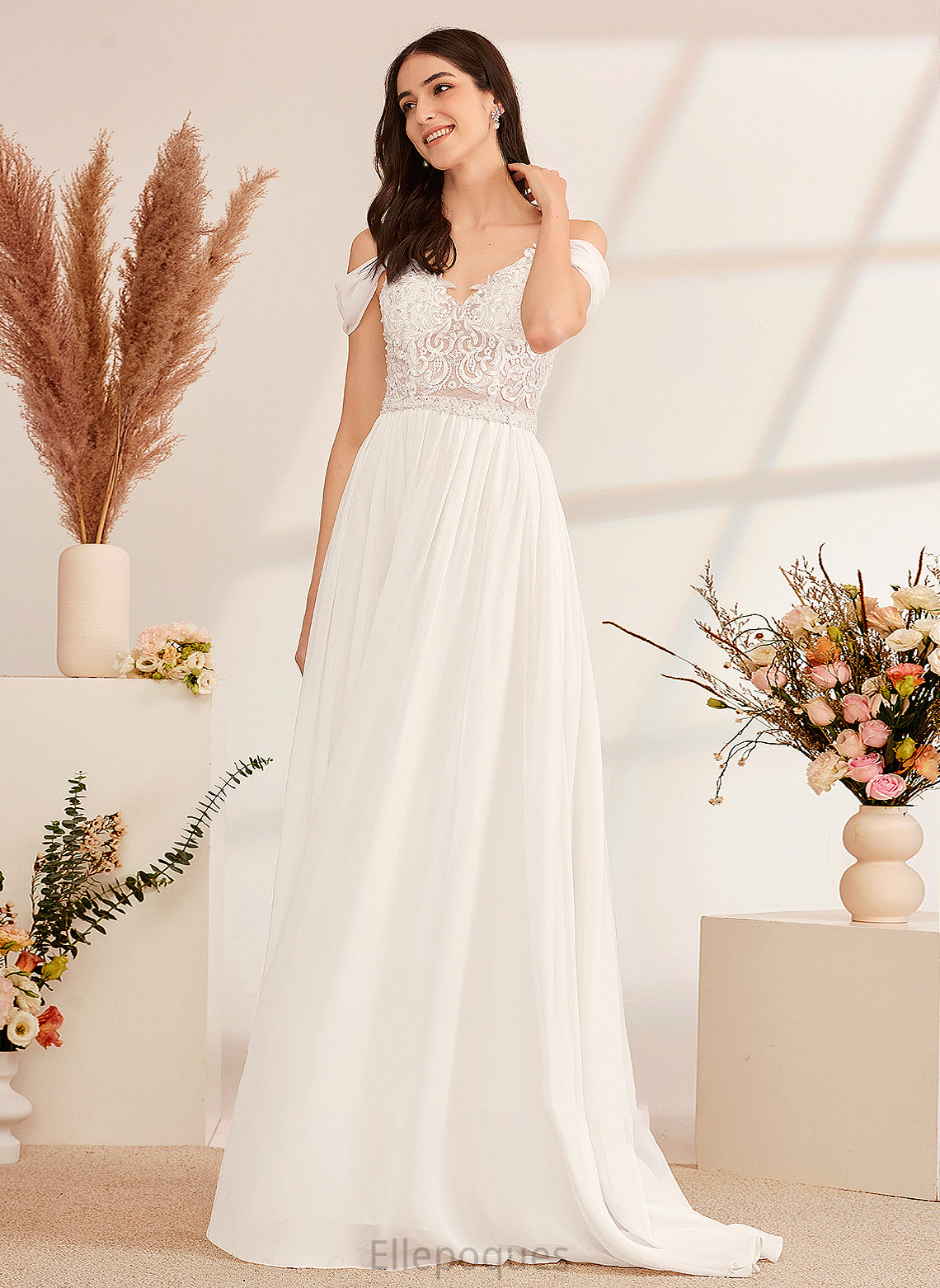 Sequins A-Line Harriet Wedding Dresses Dress Wedding Sweep With V-neck Beading Train