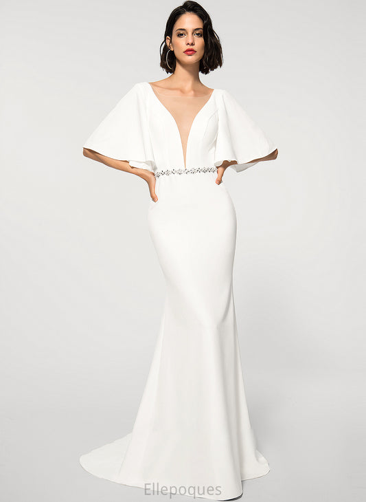 Wedding Dresses Wedding Dress Crepe Train Stretch Kristen With V-neck Beading Trumpet/Mermaid Sweep