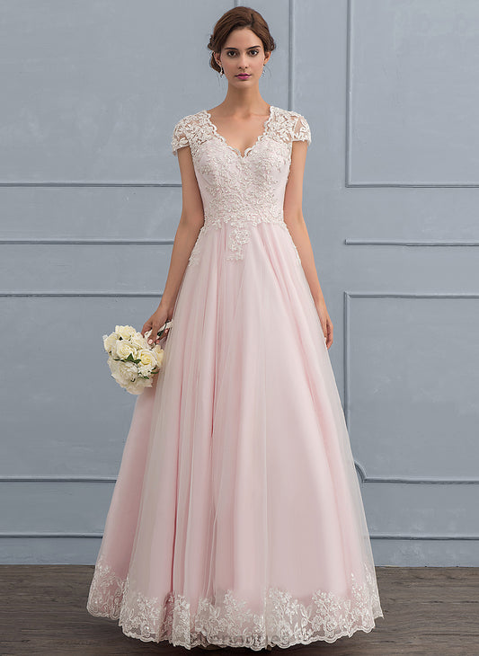 V-neck Lace With Dress Wedding Dresses Sequins Ball-Gown/Princess Beading Wedding Victoria Floor-Length Tulle