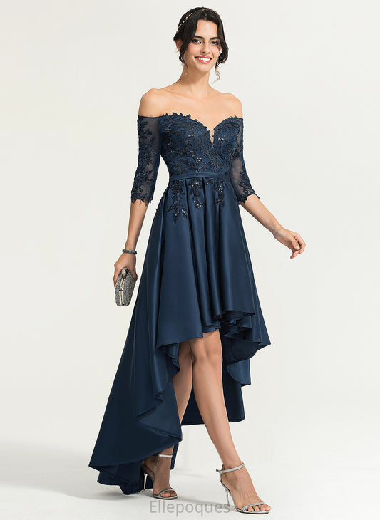 With Homecoming Dresses Dress Asymmetrical A-Line Homecoming Lace Satin Off-the-Shoulder Harley