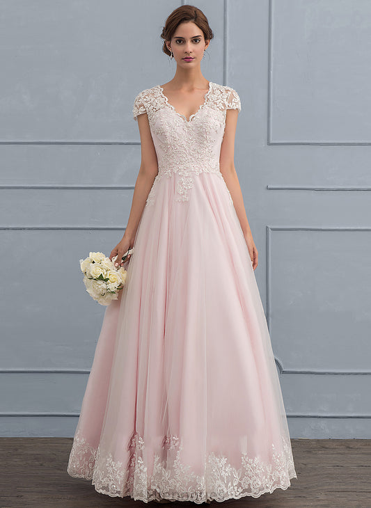 V-neck Wedding Dresses Ball-Gown/Princess Wedding Tulle Sequins With Floor-Length Beading Robin Dress