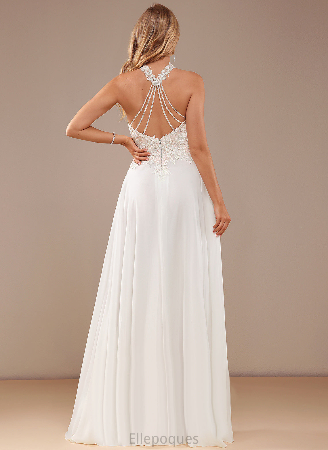 High Floor-Length With Dress A-Line Wedding Sequins Chiffon Beading Lace Lilliana Wedding Dresses Neck