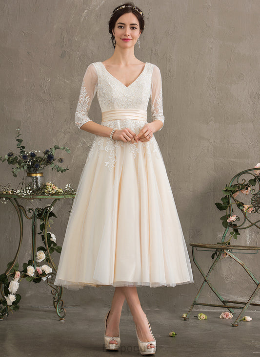 Dress Tulle Tea-Length V-neck Ball-Gown/Princess Cara Wedding Dresses Wedding