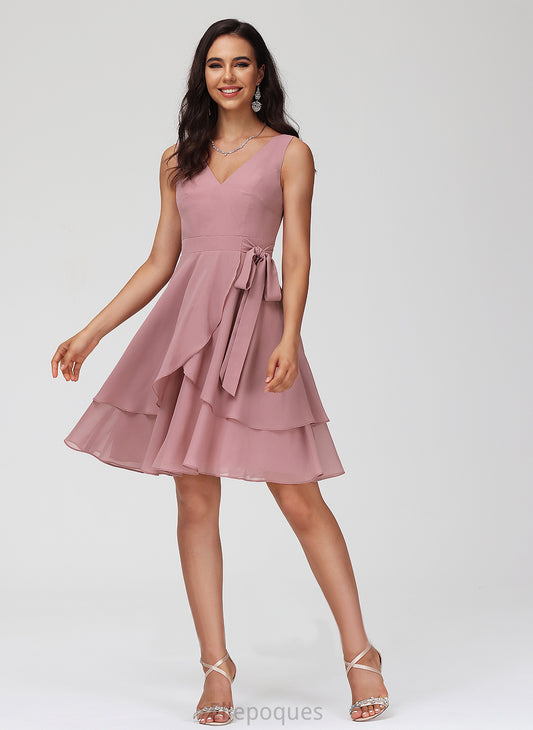 With Chiffon Homecoming A-Line Short/Mini Alicia Dress V-neck Ruffle Homecoming Dresses