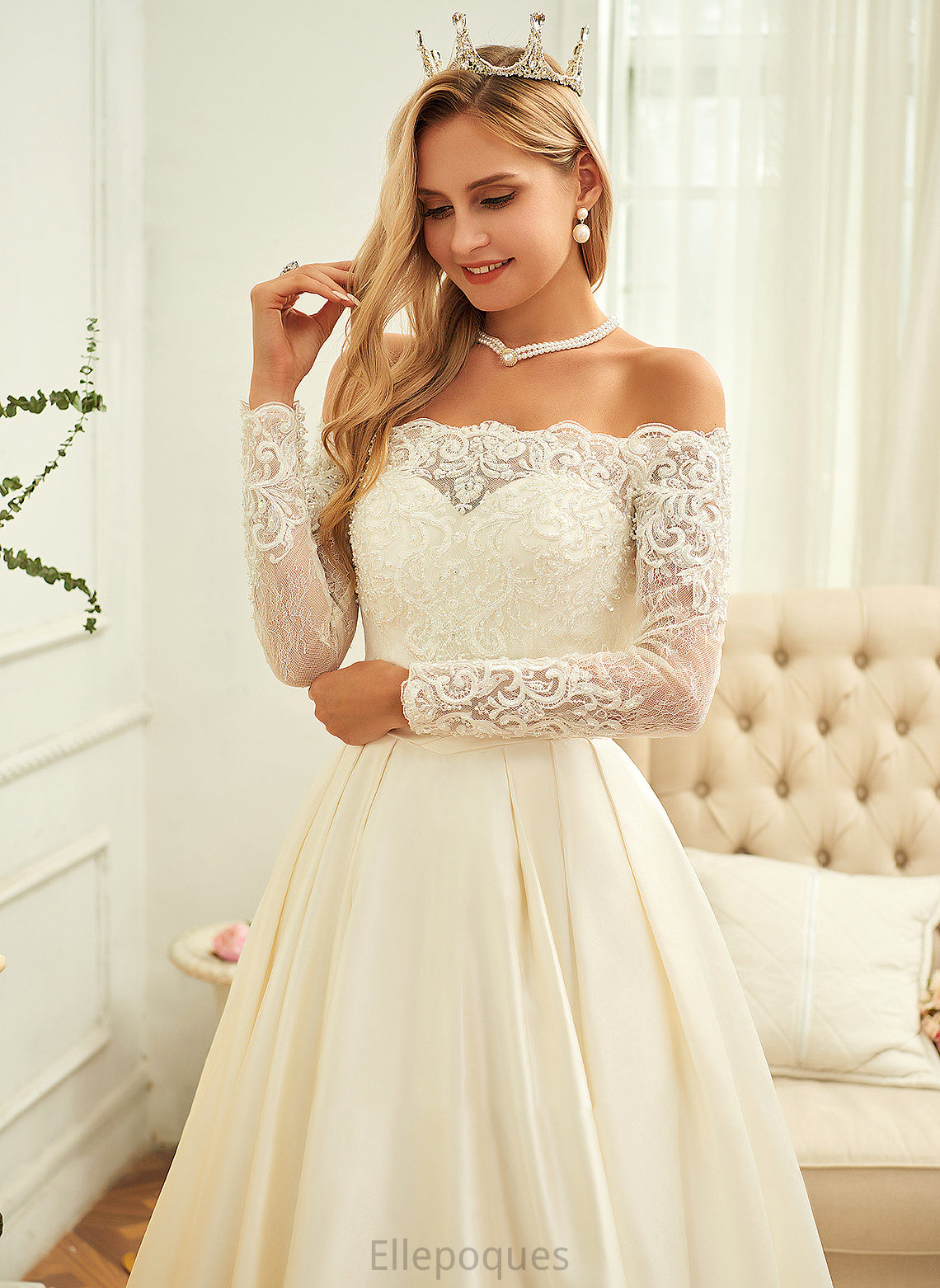 Sweep Sequins Beading Wedding Dresses Briana Wedding Dress With Satin Ball-Gown/Princess Train