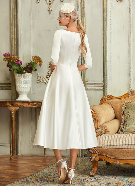 Wedding Dresses Wedding Dress V-neck Tea-Length Satin A-Line Jane