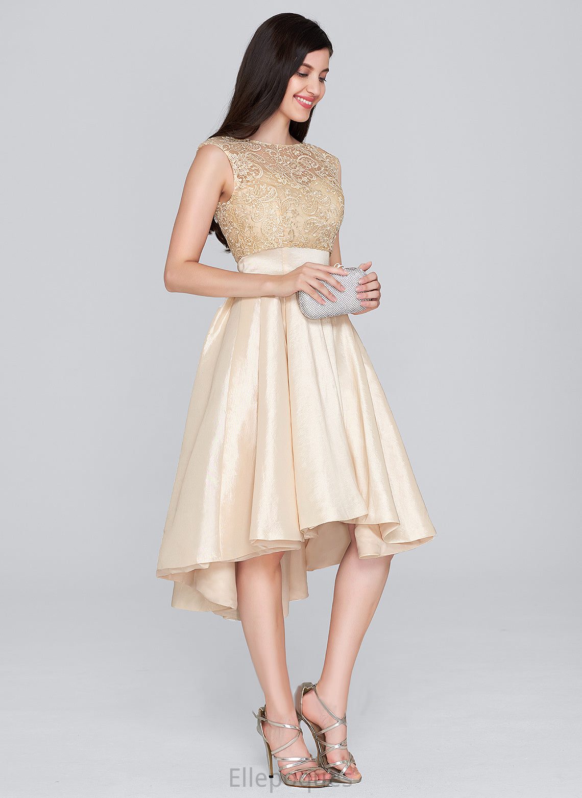 Asymmetrical With Neck Homecoming Dresses Homecoming Dress Taffeta A-Line Scoop Lace Saige