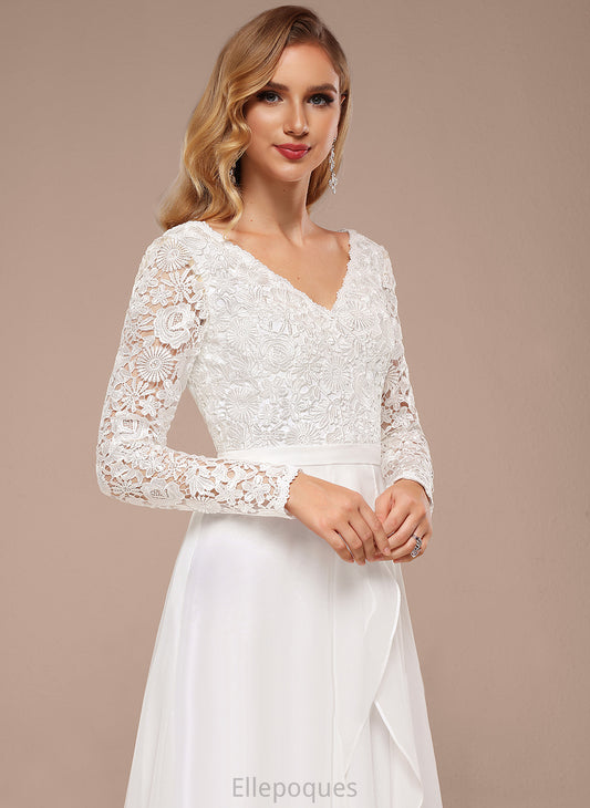 Wedding Dresses Wedding V-neck Chiffon A-Line Lace Dress Hilda Asymmetrical