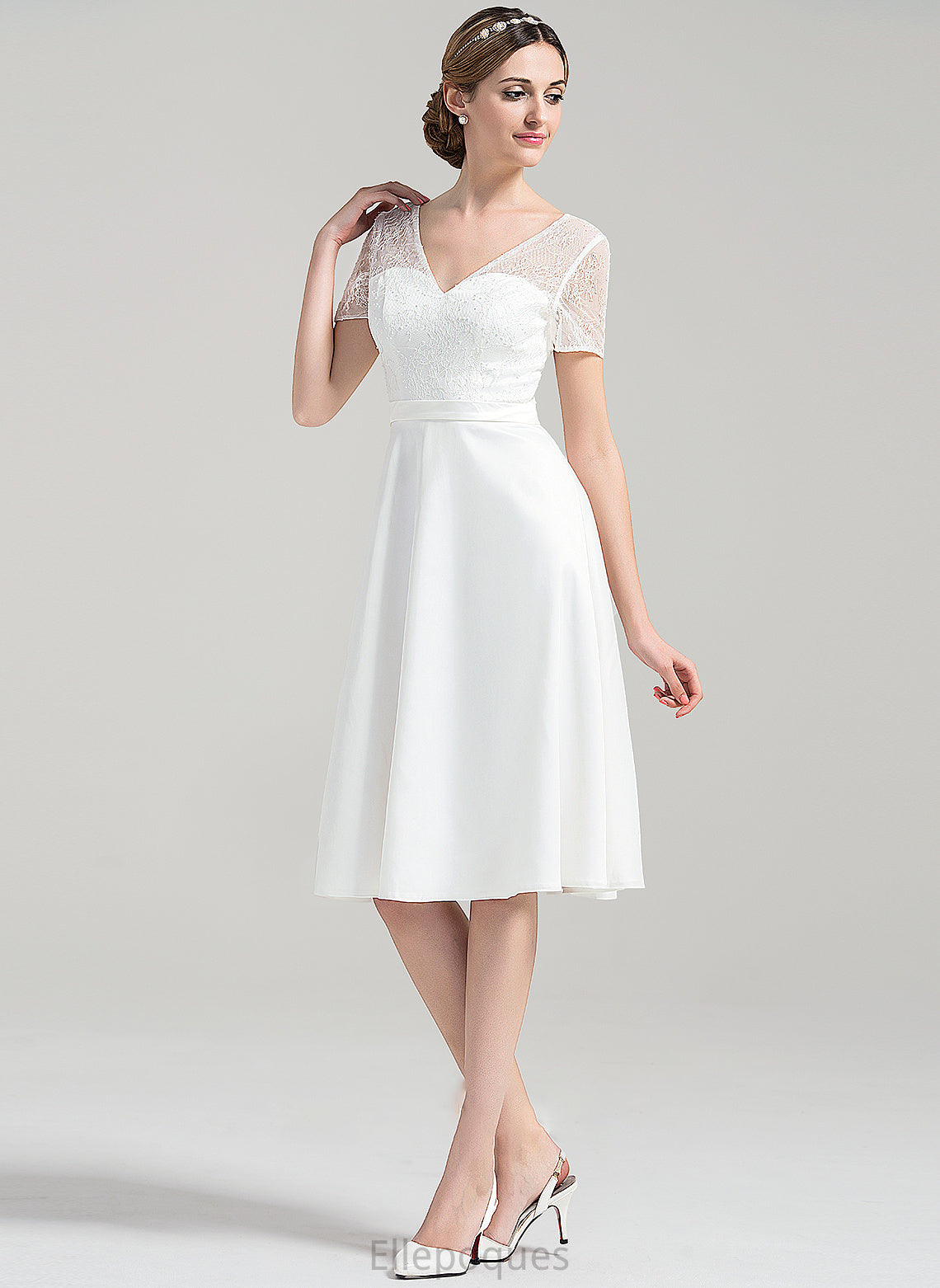 Wedding Dresses Satin Dress V-neck Wedding Knee-Length A-Line Tiffany